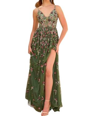 Primavera Floral Mesh Prom Dress - Green