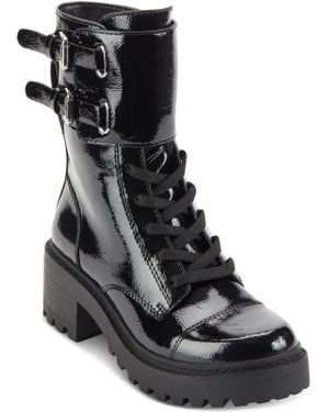 DKNY Bart Patent Buckle Combat & Lace-Up Boots - Black