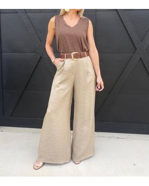 Evenuel Satin Belted Wide Leg Pants - Natural