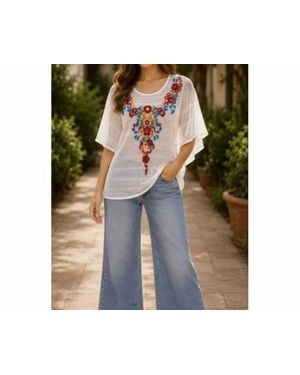 Adore Floral Embroidered Mesh Poncho Top - Green