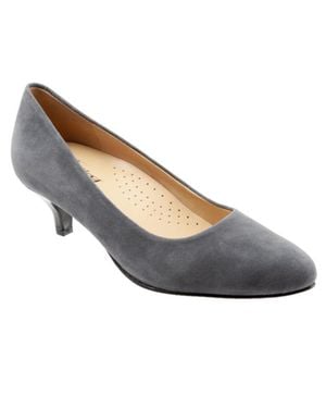 Trotters Kiera Pumps Dark Suede Slip On Kitten Heel Gal67 - Blue