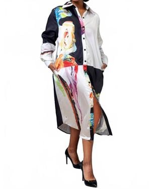 N by Nancy Long Cuffed Button-Down Dress - Multicolor