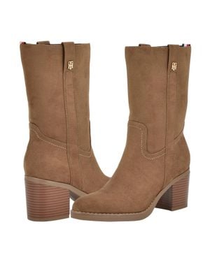 Tommy Hilfiger Theal Boots 10M Suede Almond Toe Block Heel Htat1364 - Brown