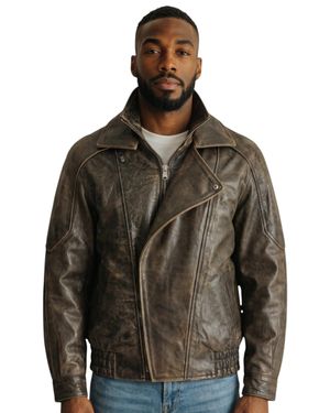 Infinity Leather Cow Leather Biker Blouson Jacket - Brown