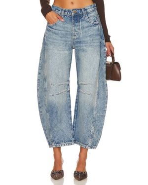 Free People Good Luck Mid Rise Barrel Jean - Blue