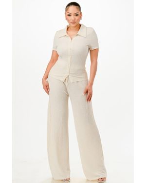 TRUEDAMES Textured Polo Top And Pants Set - White
