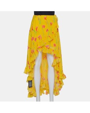 Caroline Constas Printed Silk Ruffled Asymmetric Hem Adelle Midi Skirt - Yellow