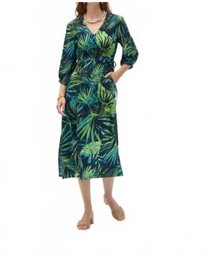 Joseph Ribkoff Tropical Print V-Neck Midi Dress - Green