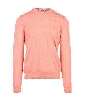 Alpha Studio Cotton Crewneck Sweater With Regular Fit And Ribbed Details - Pink