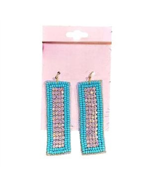 Sophia Collection Rectangle Seed Bead & Rhinestone Earrings - Pink