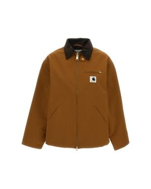 Carhartt Waterproof Nylon Canvas Jacket With Corduroy Trim And Functional Pockets - Brown