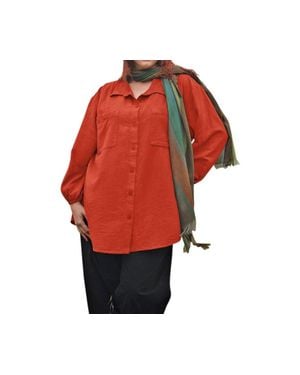On The Plus Side Long Sleeve Button Up Shirt - Red