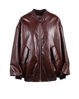 Pink Memories Oversized Bomber Jacket With Reflective Finish - Brown
