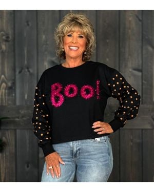 Southern Grace Hey Boo Long Sleeve Top - Black