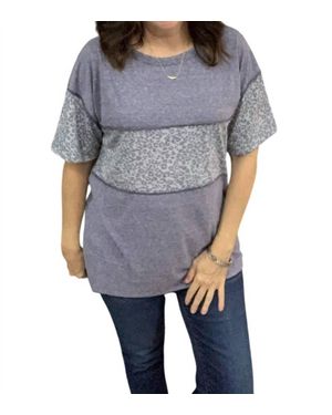 Bibi Animal Print Short Sleeve Top - Gray