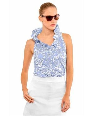 Gretchen Scott Ruffneck Sleeveless Top - Blue
