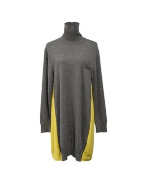 Sacai Knitted Lace Trim Midi Turtleneck Dress - Gray