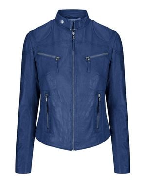 TruClothing Real Leather Vintage Slim Fit Biker Jacket - Blue