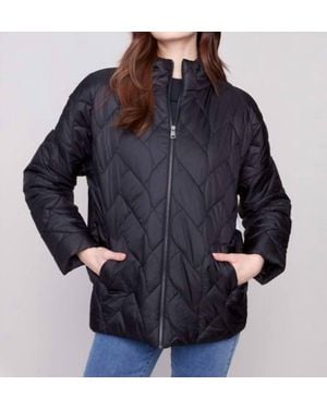 Charlie b Jacquard Quilted Puffer Jacket - Blue