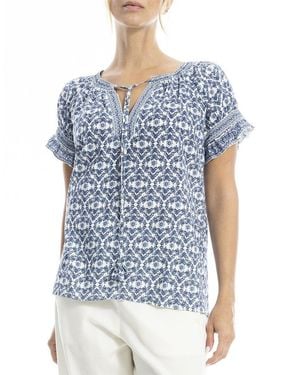 Max Studio Ruffle Detail Short Sleeve Top - Blue