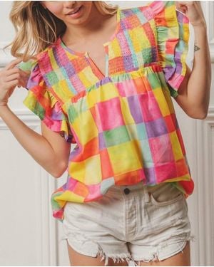 Bibi Brielle Multicolored Ruffled Top - Pink