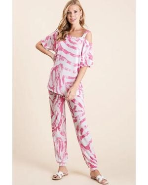 TRUEDAMES Zebra Print French Terry Top And Pants Set - Pink