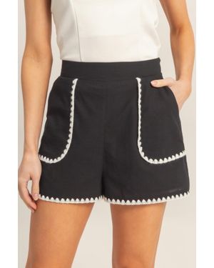TRUEDAMES Scallop Trim High-Waisted Shorts - Black