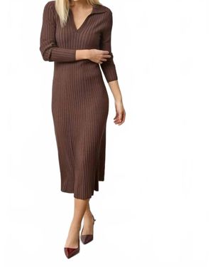 Lilla P Long Sleeve Rib Henley Dress - Brown