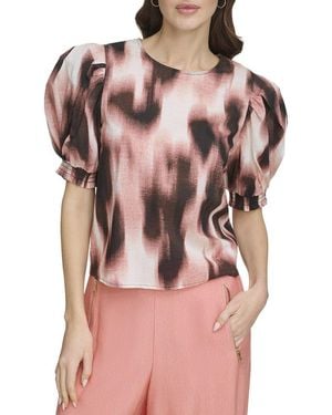 DKNY Short Sleeve Voile Top - Pink