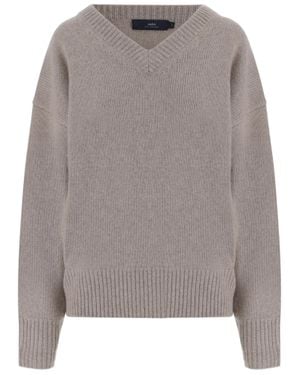 arch4 Cashmere V-Neck Sweater With Ribbed Detailing - Gray