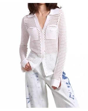 Minnie Rose Plaited Mesh Button Down Top - White