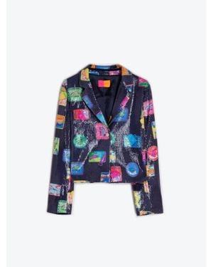 Vilagallo Midnight Pop Print Shimmer Jacket - White