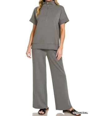 Zenana Scuba High Rise Wide Leg Pants - Gray