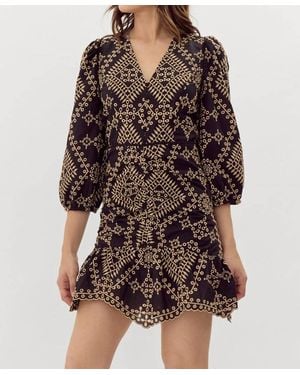 Adelyn Rae Poppy Embroidered Mini Dress - Brown