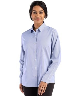 Cutter & Buck Skyline Epic Confidence Recycled Pinstripe Long Sleeve Dress Shirt - Blue