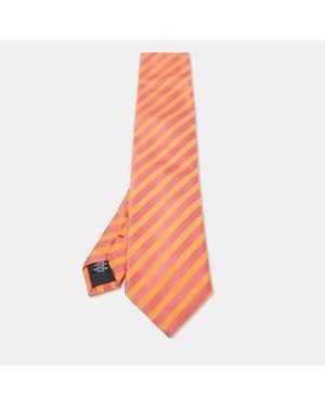 Moschino Diagonal Striped Silk Tie - Orange