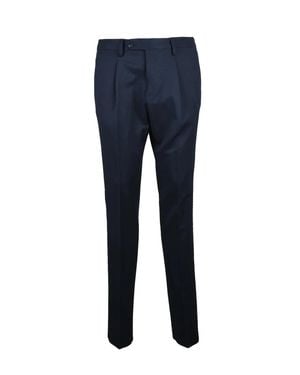 Berry & Brian Tailored Stretch Pants With Flat Front Design - Blue