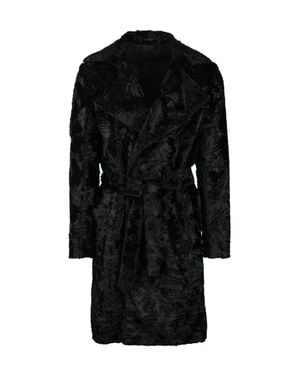 MICHELE PAOLONO Double-Breasted Faux Fur Coat - Black