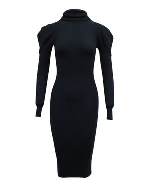 Iris & Ink Turtleneck Ribbed Knit Dress - Blue