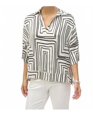 Joseph Ribkoff Satin Geometric Print Boxy Top - White