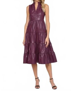 Fate Faux Leather Sleeveless Tiered Midi Dress - Purple