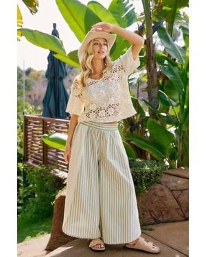 Bibi Stripe Eyelet Side Pants - Green