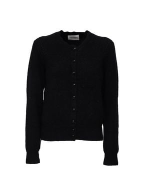 Isabel Marant Naia Round Neck Contrast Trim Alpaca-Blend Cardigan - Black