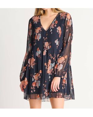 Dex Floral Pleated A-Line Dress - Blue