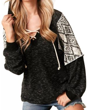 Sugarfox Aztec Comfort Pullover Sweatshirt - Black
