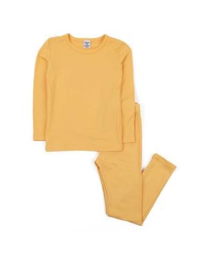 Leveret Kids Two Piece Thermal Pajamas Classic Solid Color - Yellow