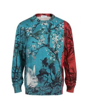 Ferragamo Rabbit Pattern Crew-Neck Sweater - Blue
