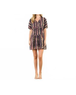 Thml Pleated Trim Puff Sleeve Tie Dye Dress - Black