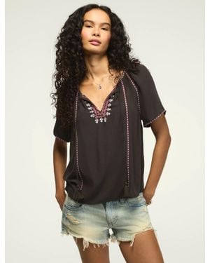 Lucky Brand Short Sleeve Embroidered Peasant - Gray