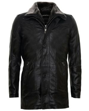 Infinity Leather Removable Collar Mid Length Warm Jacket - Black